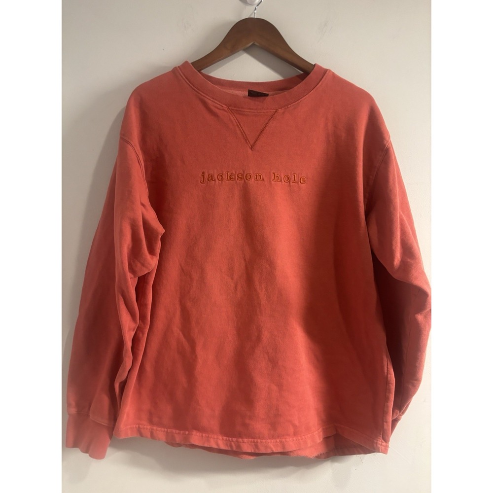 Outfitter Trading Co Women's L‎ Orange Jackson Hole Wyoming Crewneck Sweatshirt